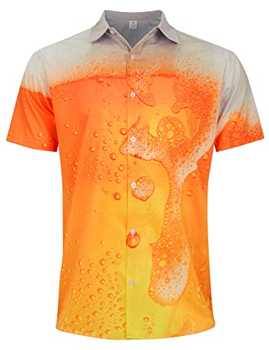 Herren Hawaiihemd 3D-Schaum Bedruckte Kurzarmblusen Tropical Button Down T-Shirt Strandurlaub Aloha Summer Regular Tops Gelb M. von RAISEVERN