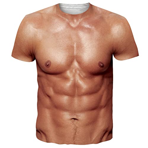 RAISEVERN T-Shirt Herren Muskeln Lustig 3D Druck Tshirt Junge Pseudomuskeln Coole Männer Jugendliche Party Geschenk Bekleidung, M von RAISEVERN