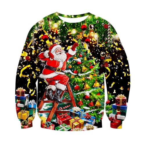 RAISEVERN Christmas Sweater Herren Männer Coole 3D Druck Weihnachtsbaum Weihnachtspullover Hässliche Weihnachtsmann Damen Lustige Weihnachtspulli Party Geschenk, L von RAISEVERN
