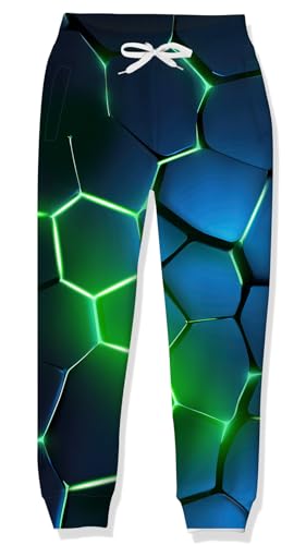RAISEVERN Grün Jogginghose Jungens Hosen Kinder 3D Druck Splitter Hose Lustige Coole Sporthose Mädchen Hip Hop Jugendliche Party Geschenk, 7-9 Jahre, 130 von RAISEVERN