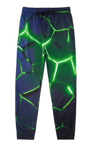 RAISEVERN Grün Jogginghose Jungens Hosen Kinder 3D Druck Splitter Hose Lustige Coole Sporthose Mädchen Hip Hop Jugendliche Party Geschenk, 8-9 Jahre, 130 von RAISEVERN