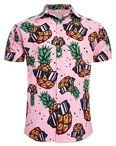 RAISEVERN Hawaii Hemden Herren Männer Ananas Freizeithemden Hässliche 3D Druck Bad Taste Lustige Rot Jugendliche Jungen Party Geschenk, L von RAISEVERN