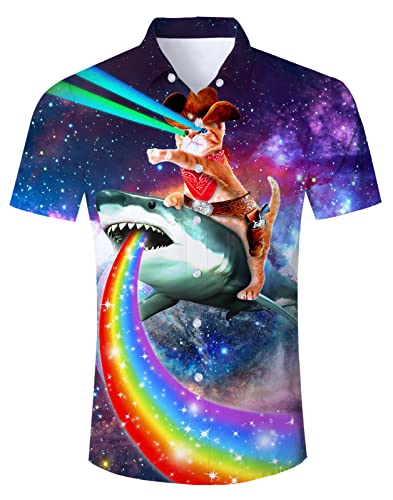 RAISEVERN Hawaii Hemden Herren Männer Galaxie Freizeithemden Hässliche 3D Druck Bad Taste Lustige Katze Hai Jugendliche Jungen Party Geschenk, L von RAISEVERN