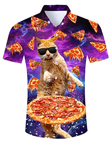 RAISEVERN Hemden Galaxie Herren Männer Hässliche 3D Lustige Pancake Kat Druck Freizeithemden Jungen Hawaii Jugendliche Party Bad Taste Geschenk, XXL von RAISEVERN