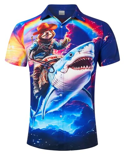 RAISEVERN Hemden Hai Faultier Herren Männer Hässliche 3D Lustige Regenbogen Druck Freizeithemden Jungen Hawaii Jugendliche Party Bad Taste Geschenk, XXL von RAISEVERN