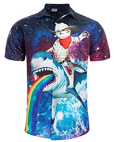 RAISEVERN Galaxie Hemd Herren 3D Lustige Katze Hai Druck Hässliche Bad Taste Männer Freizeithemden Hawaii Jugendliche Jungen Party Geschenk, XL von RAISEVERN