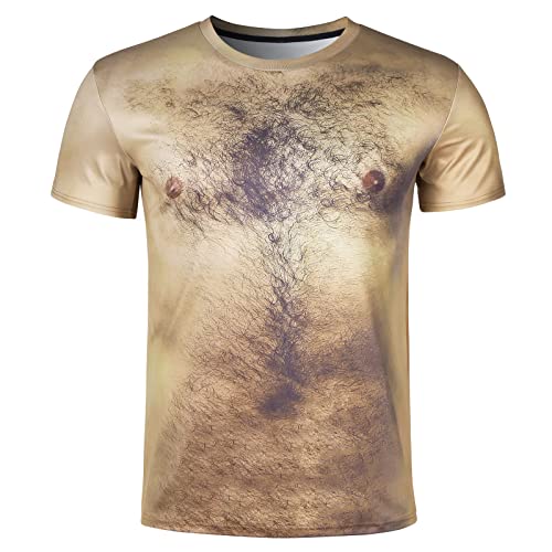 RAISEVERN Tshirt Herren Lustig Brusthaare 3D Druck Coole Hässlich Männer Jugendliche Junge T-Shirt Party Geschenk Bekleidung, L von RAISEVERN