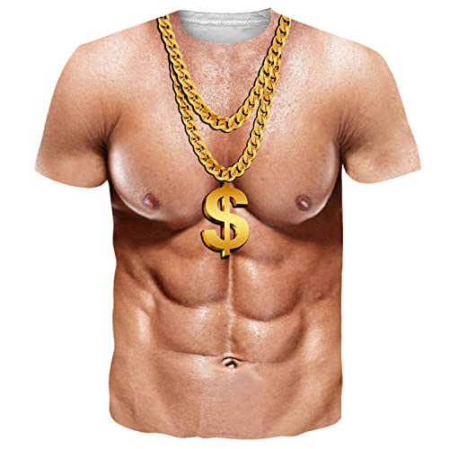 RAISEVERN Tshirt Herren Lustig Muskeln 3D Druck Coole Halskette Männer Jugendliche Junge T-Shirt Party Geschenk Bekleidung, L von RAISEVERN