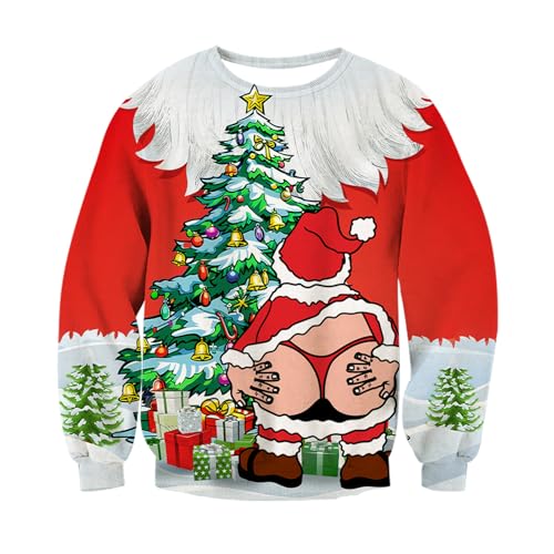 RAISEVERN Herren Weihnachtspullover Christmas Sweater Weihnachtsmann Männer Coole 3D Lustige Weihnachtsbaum Druck Weihnachtspulli Hässliche Damen Party Geschenk, XXL von RAISEVERN
