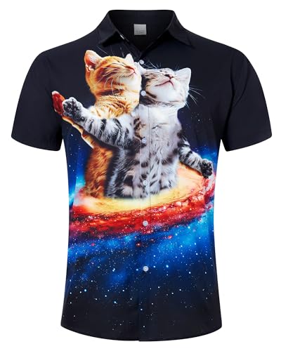 RAISEVERN Kat Hemd Herren 3D Lustige Galaxie Druck Hässliche Bad Taste Männer Freizeithemden Hawaii Jugendliche Jungen Party Geschenk, XL von RAISEVERN