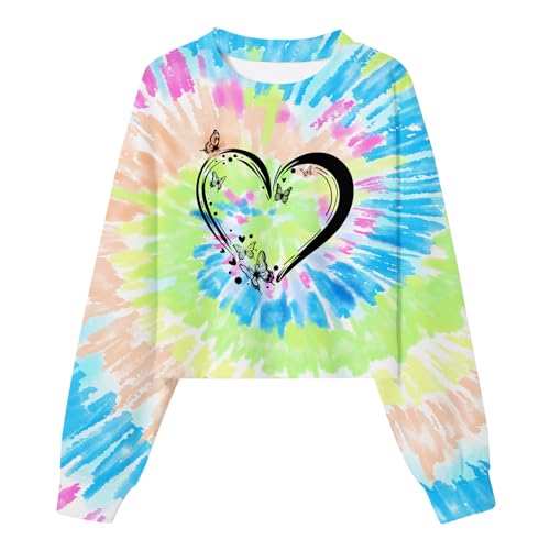 RAISEVERN Mädchen Langarmshirts Sweatshirt Tie-Dye Kindermädchen Batik Pullover Rundhals Kinder Bunt Tops Liebe, 8-9 Jahre von RAISEVERN