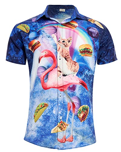 RAISEVERN Pancake Cat Hawaiian Shirts 3D Printed Festival Funny Ugly Flamingo Galaxy Rave Mens Loud Funky Bad Taste Shot Shirt Crazy Stag Party, XXL von RAISEVERN