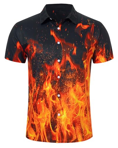 RAISEVERN Schwarz Hemden Herren Männer 3D Druck Rot Lustige Hässliche Hawaii Jungen Freizeithemden Jugendliche Bad Taste Party Geschenk, M von RAISEVERN