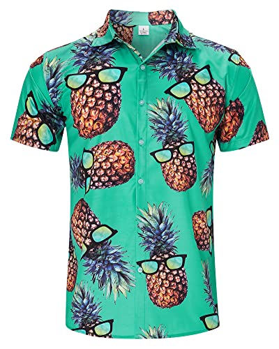 RAISEVERN Sommer Herren Ananas Print Hawaiian Shirt, Grün, L von RAISEVERN