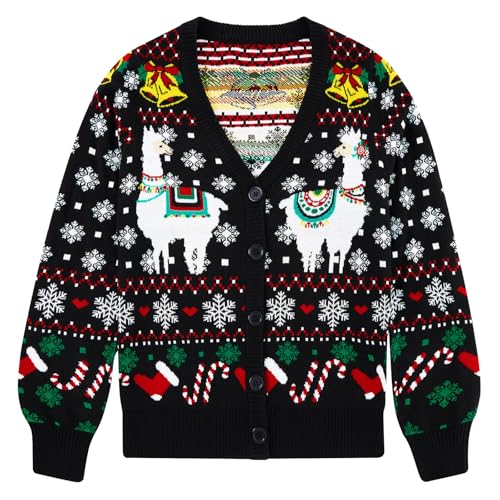 RAISEVERN Strickjacken Damen Alpaka Weihnachtsjacke Pullover Lustige Schneeflocken V-Ausschnitt Cardigan Hässliche Sweater Frauen Geschenk, S von RAISEVERN