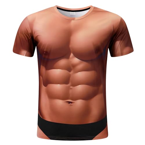 RAISEVERN T-Shirt Herren Pseudomuskeln Lustig 3D Druck Tshirt Junge Muskeln Coole Männer Jugendliche Party Geschenk Bekleidung, M von RAISEVERN