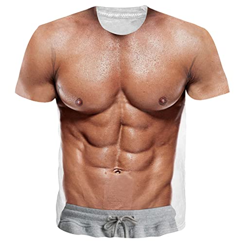 RAISEVERN T-Shirt Herren Muskeln Lustig 3D Druck Tshirt Junge Coole Männer Jugendliche Party Geschenk Bekleidung, M von RAISEVERN