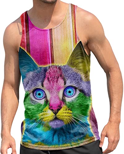 RAISEVERN Tank Top Herren Katze Muskelshirts Tanktop 3D Witzig Grafik Sommer Trägershirt Gym Ärmelloses Sport Rave Achselshirts Unterhemd, XXL von RAISEVERN