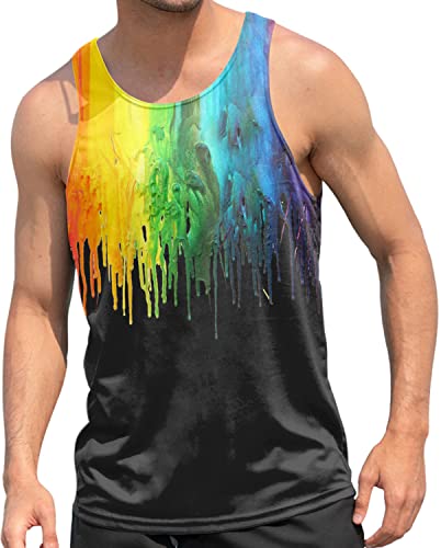 RAISEVERN Tank Top Herren Malerei Schwarz Gym Tanktop Ärmelloses Muskelshirts Sommer 3D Witzig Grafik Rave Trägershirt Sport Unterhemd Achselshirts, L von RAISEVERN