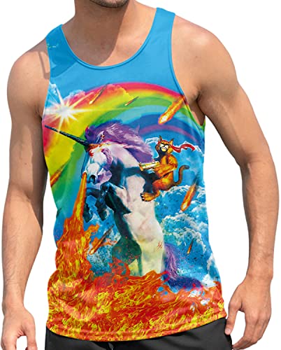 RAISEVERN Tanktop Herren Pferd Regenbogen Tank Top Sommer Achselshirts Muskelshirts 3D Witzig Grafik Ärmelloses Gym Rave Trägershirt Sport Unterhemd, XL von RAISEVERN
