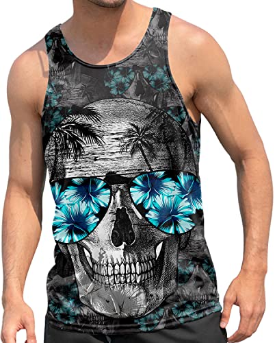 RAISEVERN Tanktop Herren Skull Schädel Tank Top Sommer Achselshirts Muskelshirts 3D Witzig Grafik Ärmelloses Gym Rave Trägershirt Sport Unterhemd, XL von RAISEVERN
