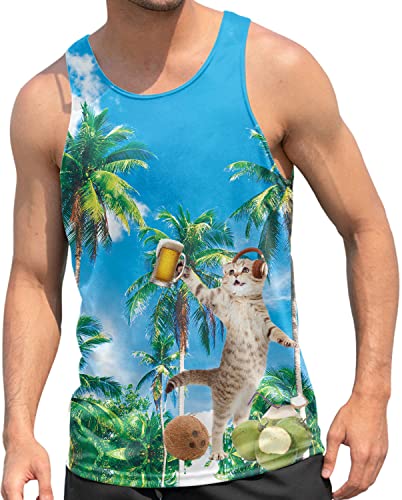 RAISEVERN Tanktop Herren Katze Bier Tank Top Sommer Achselshirts Muskelshirts 3D Witzig Grafik Ärmelloses Gym Rave Trägershirt Sport Unterhemd, XL von RAISEVERN