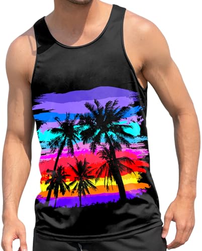 RAISEVERN Tanktop Tank Top Herren Palme Ärmelloses Gym Muskelshirts Sommer Trägershirt 3D Witzig Grafik Sport Unterhemd Rave Achselshirts, M von RAISEVERN