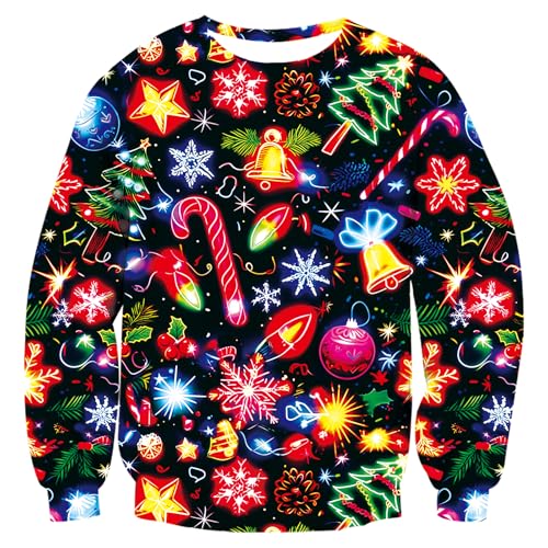 RAISEVERN Weihnachtspullover Christmas Sweater Männer Schneeflocke Herren 3D Druck Damen Lustige Coole Weihnachtspulli Weihnachtsbaum Hässliche Party Geschenk, M von RAISEVERN