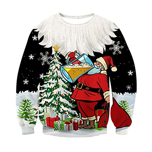 RAISEVERN Weihnachtspullover Christmas Sweater Männer Schneeflocke Herren 3D Druck Damen Lustige Coole Weihnachtspulli Weihnachtsmann Hässliche Party Geschenk, M von RAISEVERN