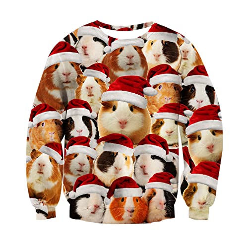 RAISEVERN Weihnachtspullover Hässliche Herren Christmas Hamster Sweater Männer 3D Coole Druck Weihnachtsmütze Lustige Damen Weihnachtspulli Party Geschenk, S von RAISEVERN