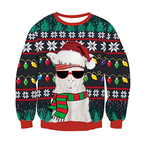 RAISEVERN Weihnachtspullover Herren Lustige Alpaka Xmas Pullover Damen Hässliche Sweater Paare Weihnachtspulli Familie, L von RAISEVERN