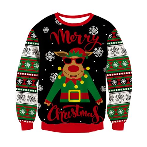 RAISEVERN Weihnachtspullover Herren Rentier Elf Xmas Pullover Schneeflocke Hässliche Lustige Sweater Damen Paare Weihnachtspulli Familie, S von RAISEVERN