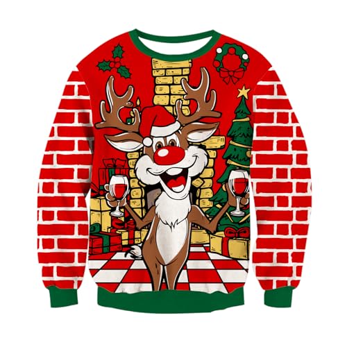 RAISEVERN Weihnachtspullover Herren Rentier Hässliche Lustige Weihnachtsbaum Rot Xmas Pullover Paare Sweater Familie Weihnachtspulli Damen, XXL von RAISEVERN