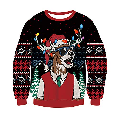 RAISEVERN Weihnachtspullover Herren Rentiere Lustige Damen Hässliche Xmas Pullover Paare Familie Weihnachtspulli Sweater, XL von RAISEVERN