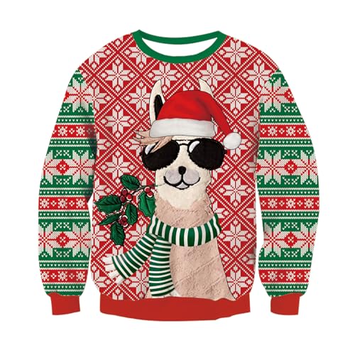 RAISEVERN Weihnachtspullover Herren Schneeflocke Lustige Alpaka Damen Hässliche Xmas Pullover Paare Familie Weihnachtspulli Sweater, XL von RAISEVERN