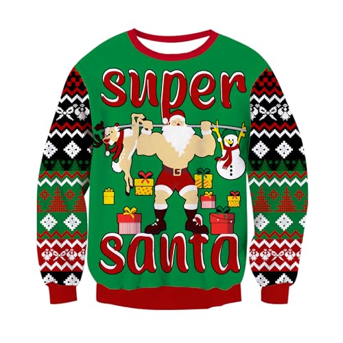 RAISEVERN Weihnachtspullover Herren Weihnachtsmann Lustige Rentier Schneemann Xmas Pullover Damen Hässliche Sweater Paare Weihnachtspulli Familie, L von RAISEVERN