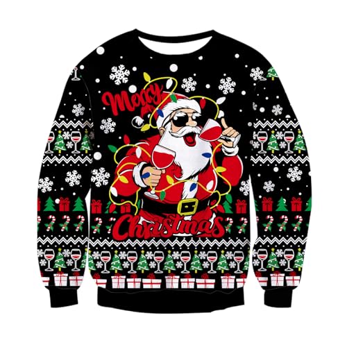 RAISEVERN Weihnachtspullover Herren Weihnachtsmann Xmas Pullover Schneeflocke Hässliche Lustige Sweater Damen Paare Weihnachtspulli Familie, S von RAISEVERN