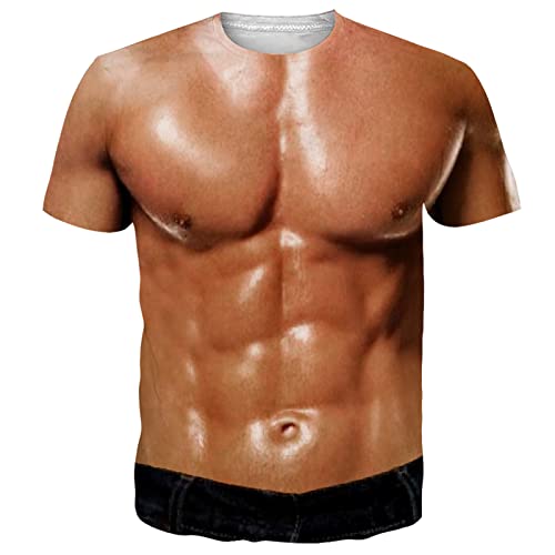 RAISEVERN Tshirt Herren Lustig Muskeln 3D Druck Coole Männer Jugendliche Junge Pseudomuskeln T-Shirt Party Geschenk Bekleidung, L von RAISEVERN