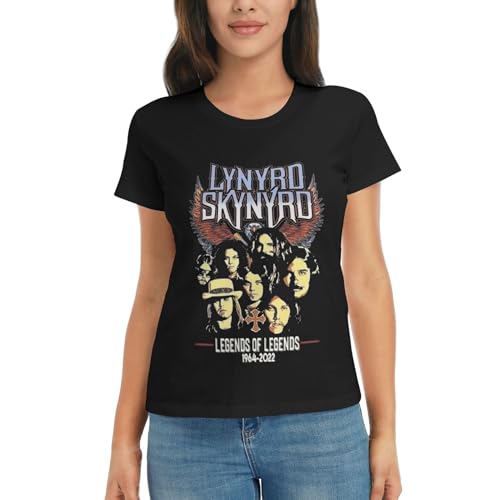 Damen klassischer Baumwolle T-Shirts Lynyrd Logo Grafik Druck Skynyrd Tshirt Rundhalsausschnitt Kurzarm T Shirt Sommer Lässiges Band Tops für Damen Teen Mädchen Geschenk for Fans von RAISTUIO