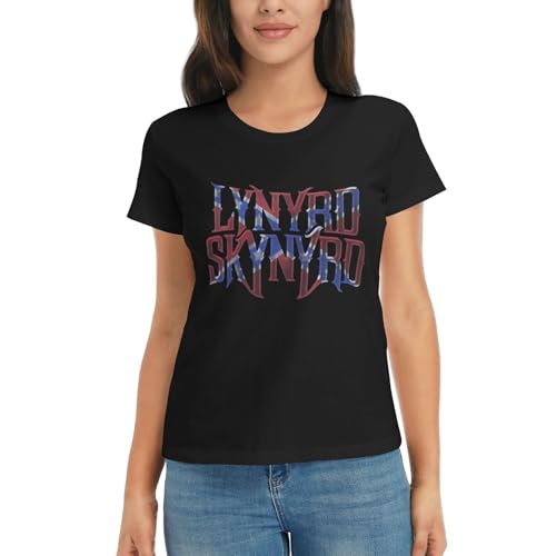 Damen klassischer Baumwolle T-Shirts Lynyrd Logo Grafik Druck Skynyrd Tshirt Rundhalsausschnitt Kurzarm T Shirt Sommer Lässiges Band Tops für Damen Teen Mädchen Geschenk for Fans von RAISTUIO