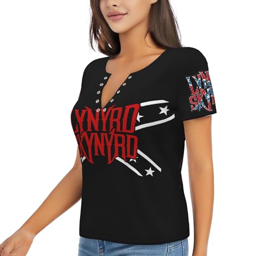 Damen klassischer Schwarz T-Shirts Lynyrd Logo Grafik Druck Skynyrd Tshirt V-Ausschnitt Kurzarm T Shirt Sommer Lässiges Band Tops für Damen Teen Mädchen Geschenk for Fans Damen klassischer Schwarz T-Shirts Lynyrd Logo Grafik Druck Skynyrd Tshirt V-Ausschnitt Kurzarm T Shirt Sommer Lässiges Band Tops für Damen Teen Mädchen Geschenk for Fans von RAISTUIO