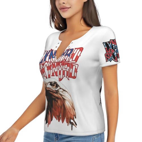 Damen klassischer Schwarz T-Shirts Lynyrd Logo Grafik Druck Skynyrd Tshirt V-Ausschnitt Kurzarm T Shirt Sommer Lässiges Band Tops für Damen Teen Mädchen Geschenk for Fans von RAISTUIO