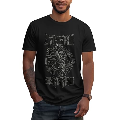 Herren klassischer Baumwolle T-Shirts Lynyrd Logo Grafik Druck Skynyrd Tshirt Rundhalsausschnitt Kurzarm T Shirt Sommer Lässiges Band Tops für Männer Jungen Geschenk for Fans von RAISTUIO