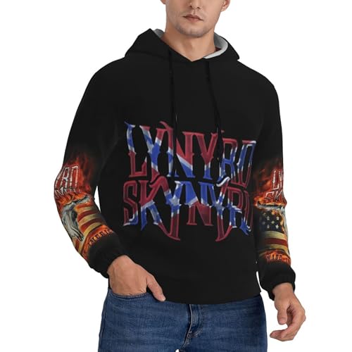 RAISTUIO Herren klassischer Schwarz Kapuzenpullover Lynyrd Logo Grafik Druck Skynyrd Hoodie Langarm Sweatshirt Lässiges Band Tops für Männer Jungen Geschenk for Fans von RAISTUIO