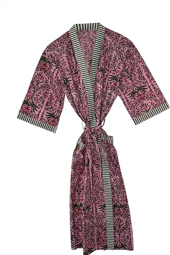 Rajbhoomi Bademäntel aus 100 % Baumwolle für Damen und Herren, 100 % indische Baumwolle, leichter Sommerkimono, biologisch angebaut, ethisch hergestellt, Rosa, XL/XXL von RAJBHOOMI HANDICRAFTS