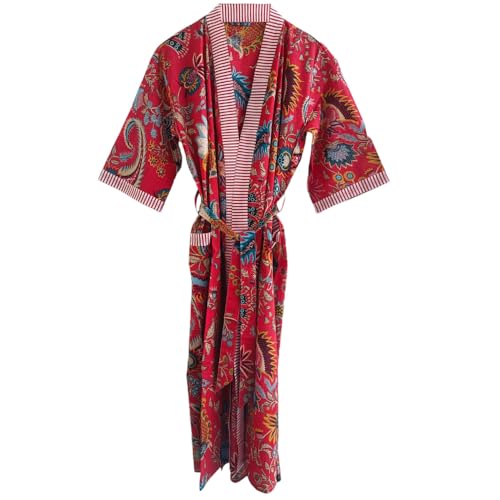 RAJBHOOMI HANDICRAFTS Damen-Kimono-Robe aus Baumwolle – stilvolle Kleider, Jacken Morgenmantel Herren- und Damen-Stranddecke Kimono in Übergröße von RAJBHOOMI HANDICRAFTS