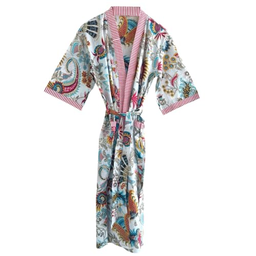 RAJBHOOMI HANDICRAFTS Damen-Kimono-Robe aus Baumwolle – stilvolle Kleider, Jacken Morgenmantel Herren- und Damen-Stranddecke Kimono in Übergröße von RAJBHOOMI HANDICRAFTS