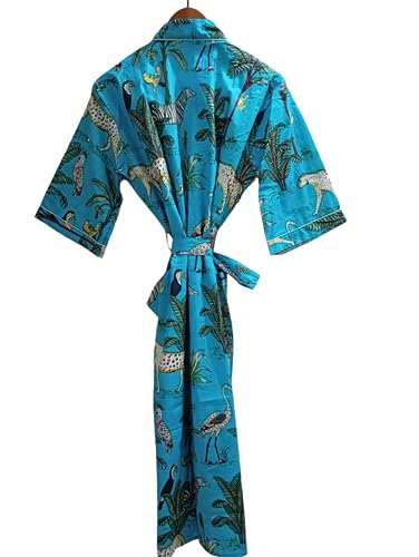 RAJBHOOMI HANDICRAFTS Frauen Kimono Mode Gedruckt Cover Ups Baumwolle Tunika Leicht, Himmelblau1, XX-Large von RAJBHOOMI HANDICRAFTS