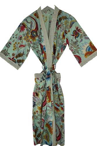 Rajbhoomi Handicrafts Damen Bademantel Kimono Baumwolle leicht, hellgrün, One size von RAJBHOOMI HANDICRAFTS