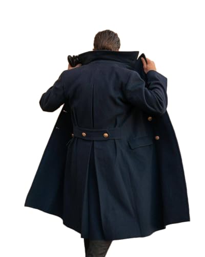 RAJEGAR Herren Wollmischung Mantel Winter Vintage Tweed Erbsenmantel Slim Fit Zweireihig Peak Revers Trenchcoat Jacke, navy, M von RAJEGAR